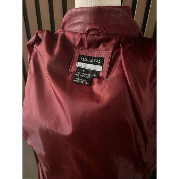Leslie Fay red leather jacket size small stylish form fitting - Picture 5 of 9